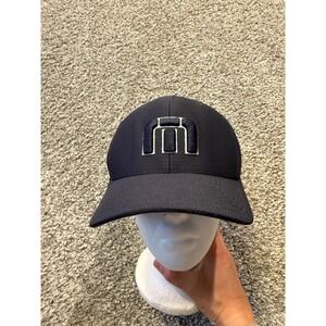 Travis Mathew Navy Blue Flexfit Baseball Cap M Logo Embroidered Adjustable L‎ XL
